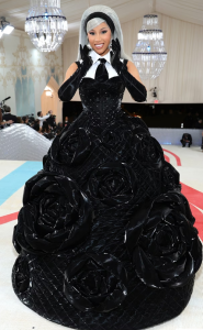 Cardi B 2023 met gala black dress tie fountainof30