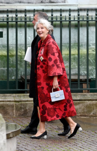 Emma Thompson red coat coronation day fashion fountainof30