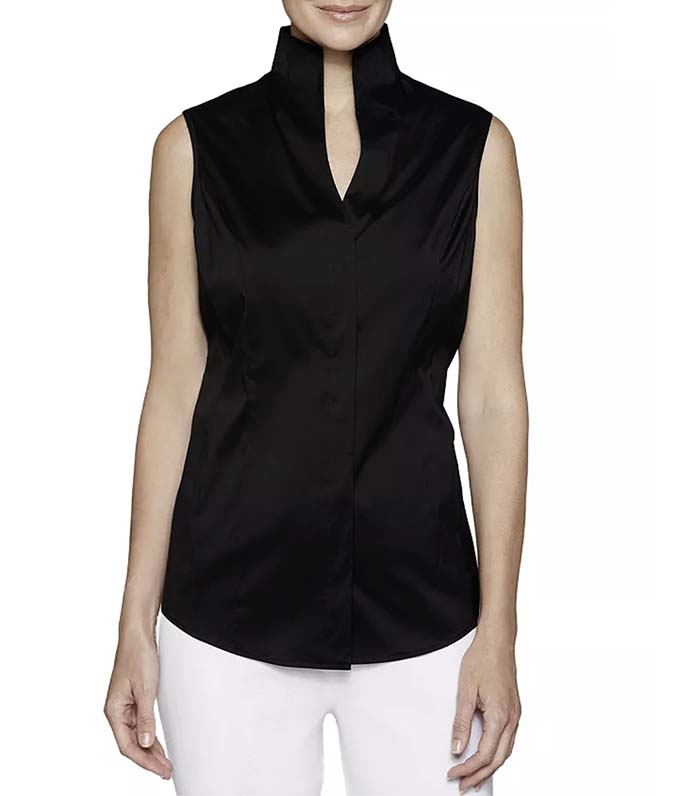 black Misook Mandarin Collar Shell Top fountainof30