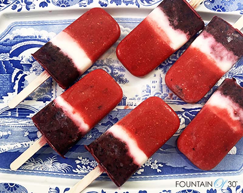 Red White And Blue Frozen Popsicles With Fresh Berries fountainof30