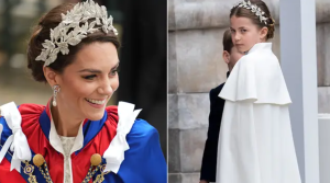 matching headresses on Princess Kate and daughter Charlotte