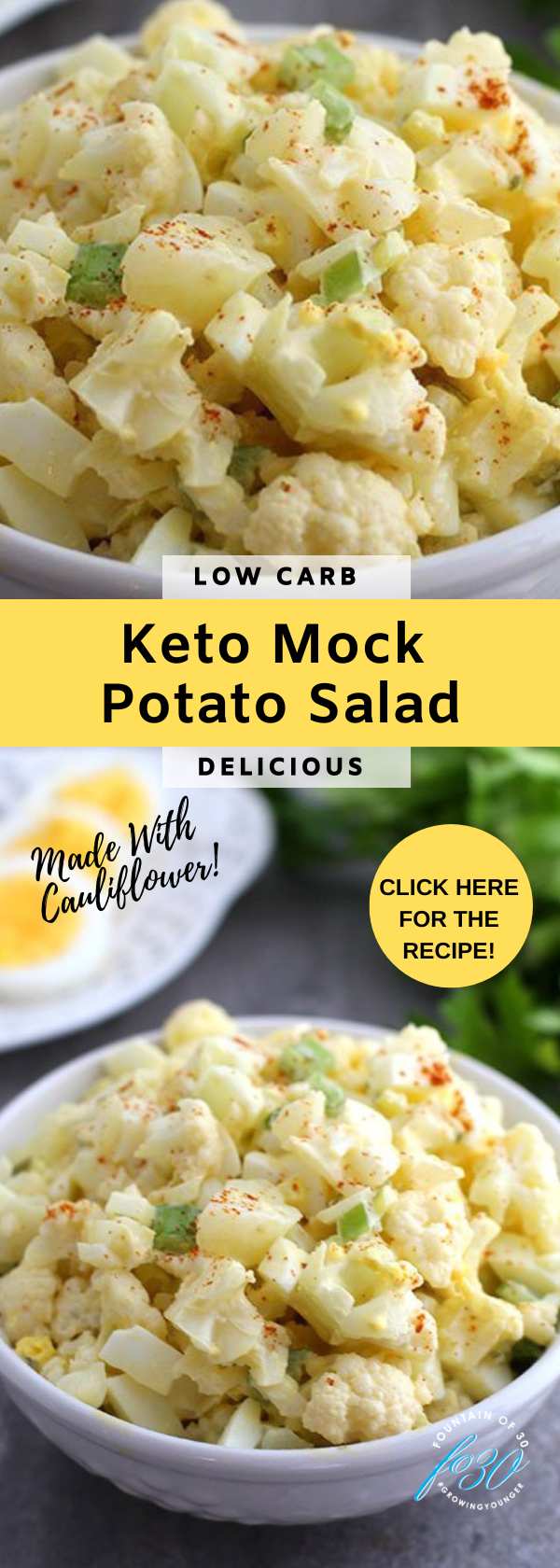 keto mock potato salad made with cauliflower fountainof30