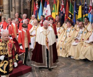 King Charles in the Robe of State cornation day fountainof30