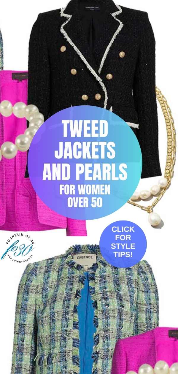 how to wear tweed jackets and pearls trend for women over 50 fountainof30