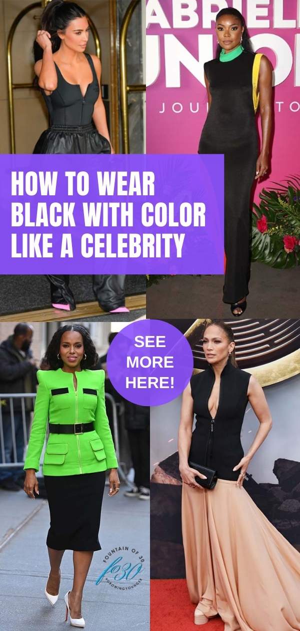 celebrities in black ensembles with color fountainof30