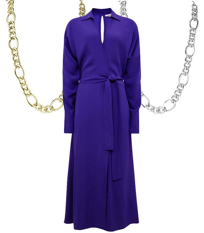 Reiss purple Wrap Shirtdress Link Chain Necklace gold and silver fountainof30