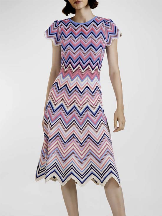 Flutter-Sleeve Chevron Midi Dress