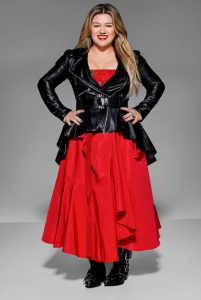 kelly clarkson black jacket and res skirt fountainof30