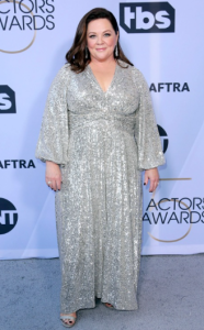 Melissa McCarthy in a silver dress fountainof30