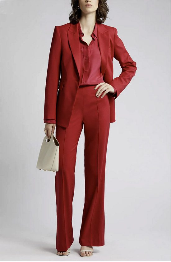 all red suit pants jacket blouse fountainof30