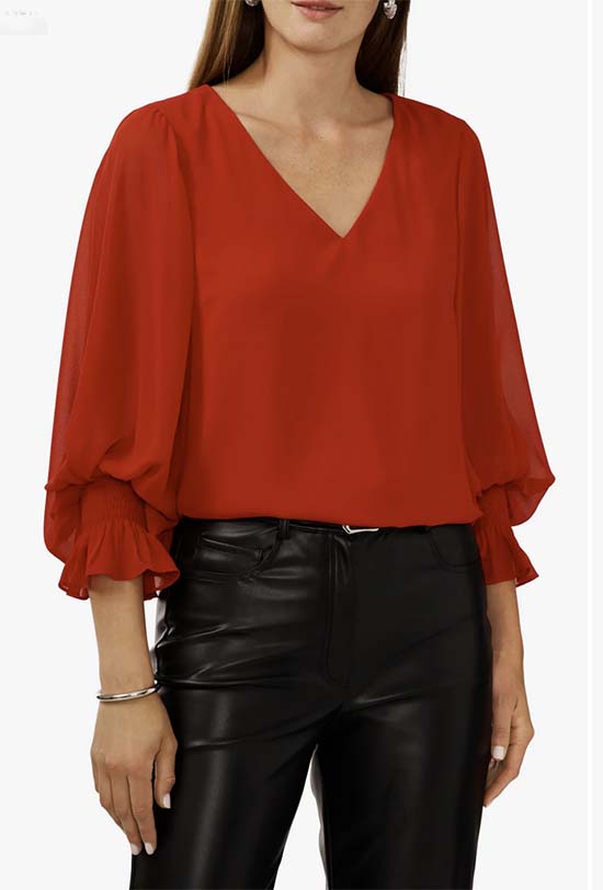 red top v neck long sleeves fountainof30