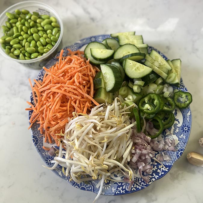 \vegetables for summer roll in a bowl fountainof30