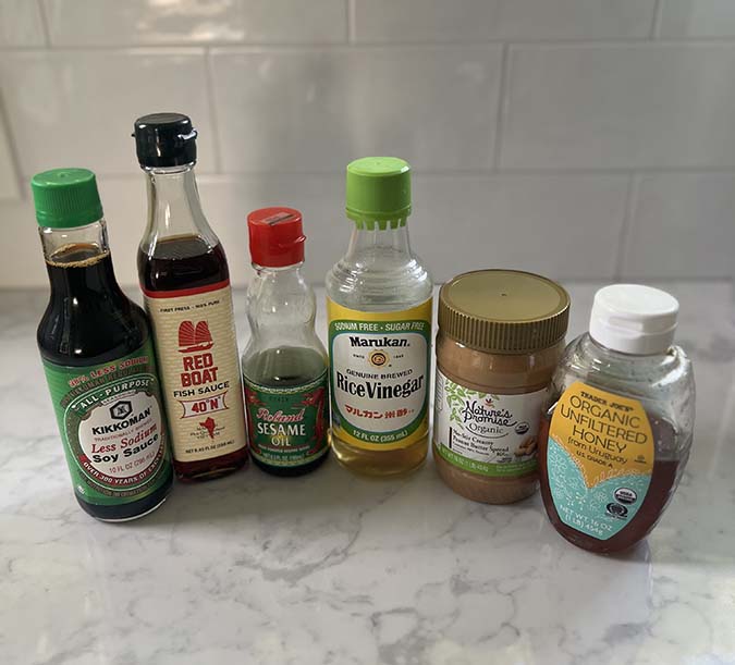 soy sauce, rice vinegar, honey, peanut butter fountainof30