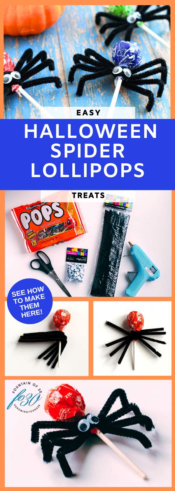 easy diy craf spider lollipops Halloween Treats with pipe cleaners fountainof30