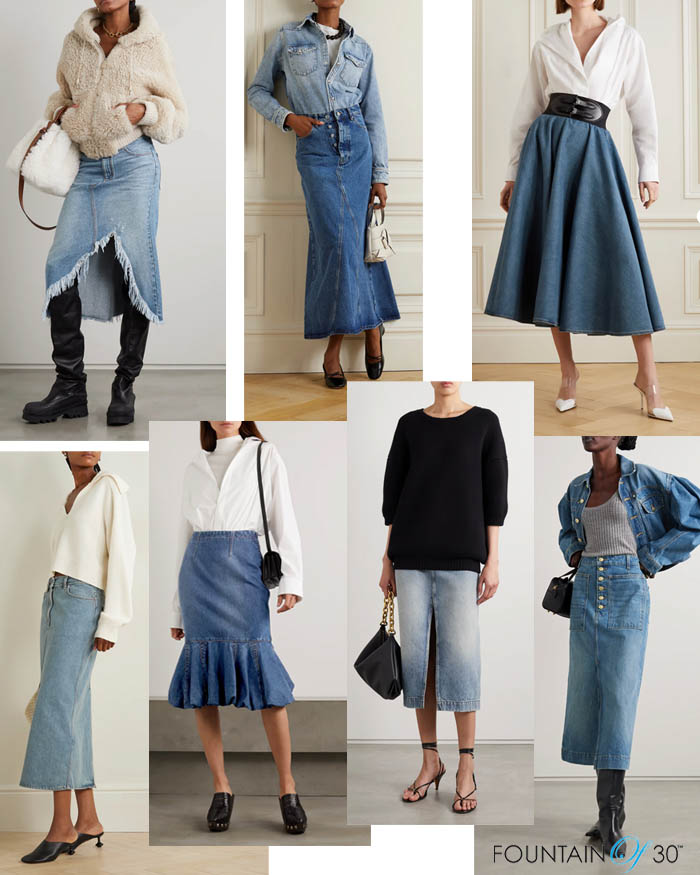 long denim skirt trend for women over 50 fountainof30