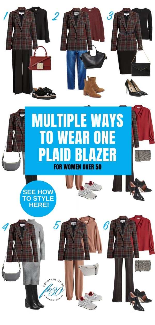 multiple outfits how to wear a plaid blazer for women over 50 fountainof30