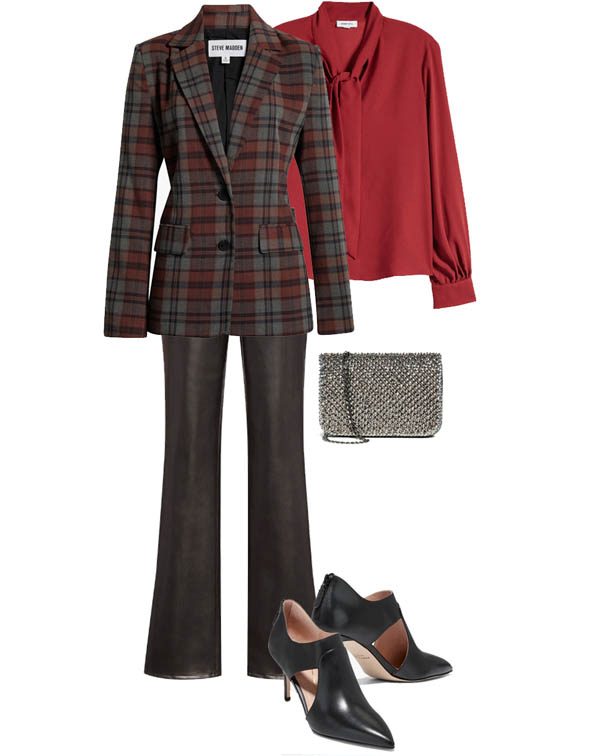 plaid blazer leather pants outfit fountainof30