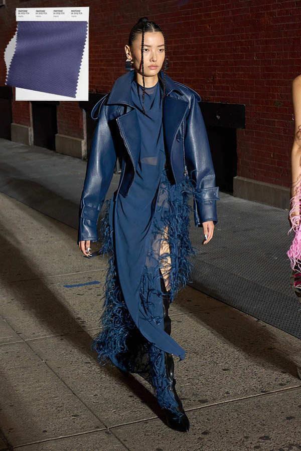 Marlin navy blue gown and biker jacket at LaPointe spring 2024 