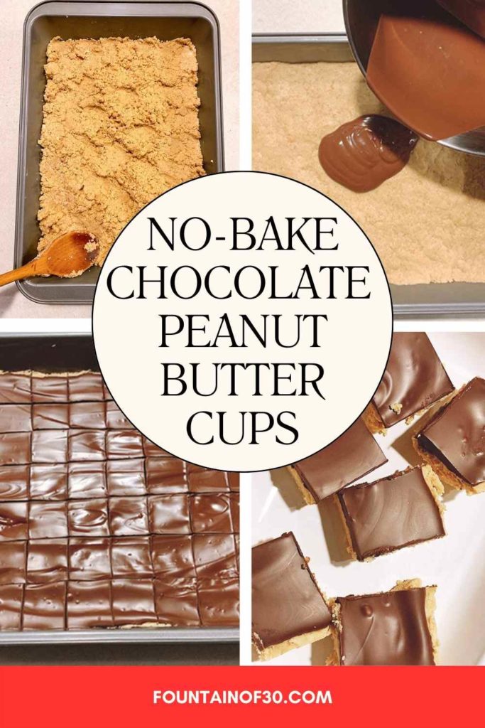 Looking for an easy dessert everyone will love? These peanut butter chocolate squares are a Fountain of 30 favorite for a reason—simple ingredients, no baking, and totally irresistible. #nobake #holidayrecipe #chocolate #candy #dessert