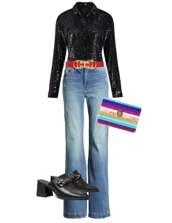 black sequin shirt jeans outfit fountainof30