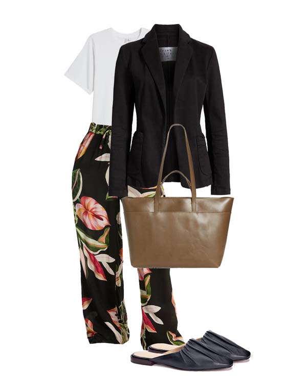 wortk outfit idea floral pants jacket fountainof30