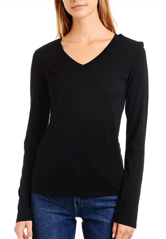 black v neck long seeve tee mott & bow fountainof30