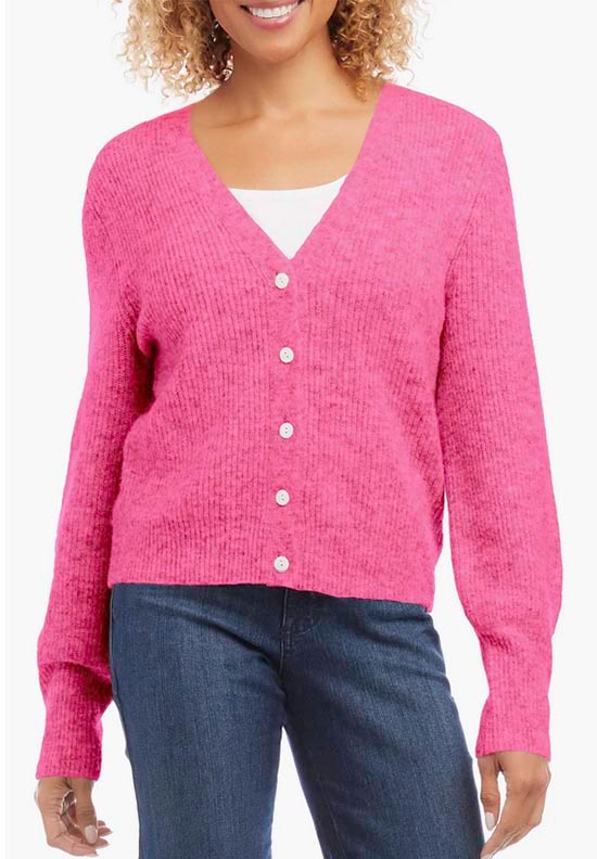 pink cardigan winter to spring fashion transition fountainof30