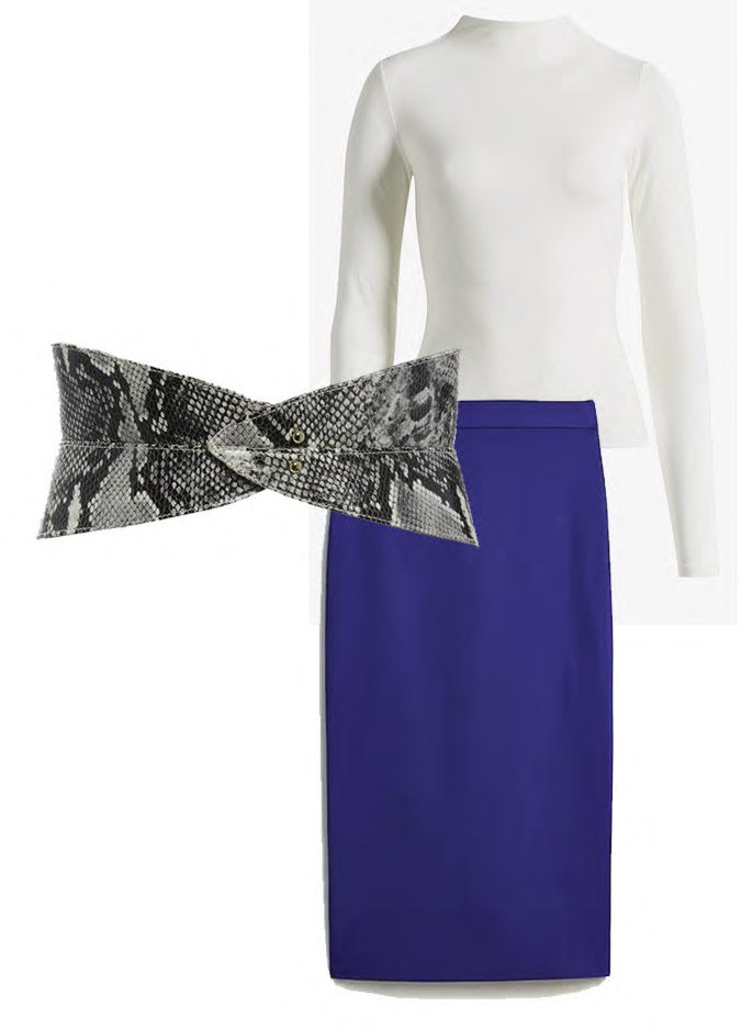 Corset Belt With a blue Pencil Skirt wite top fountainof30