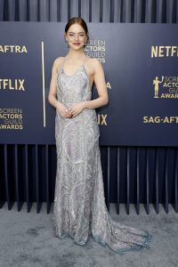 silver gown sag awards 2024 Emma Stone in Louis Vuitton