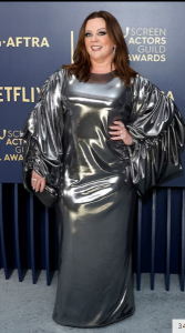 Silver gown SAG Awards 2024 Melissa McCarthy in Puey Quinones