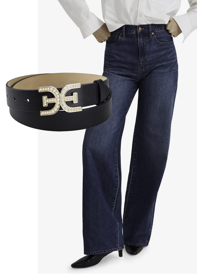 Medium Width Embellish Belt With Jeans fountainof30