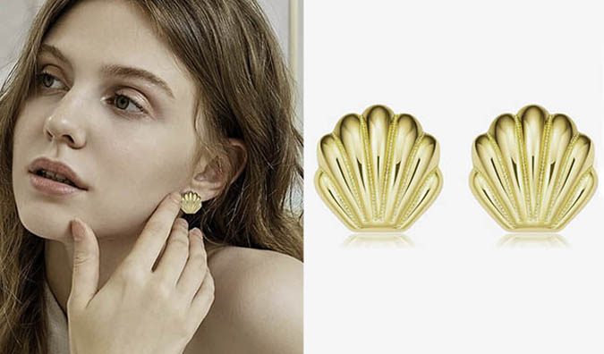 Plikin Gold Seashell Stud Earrings