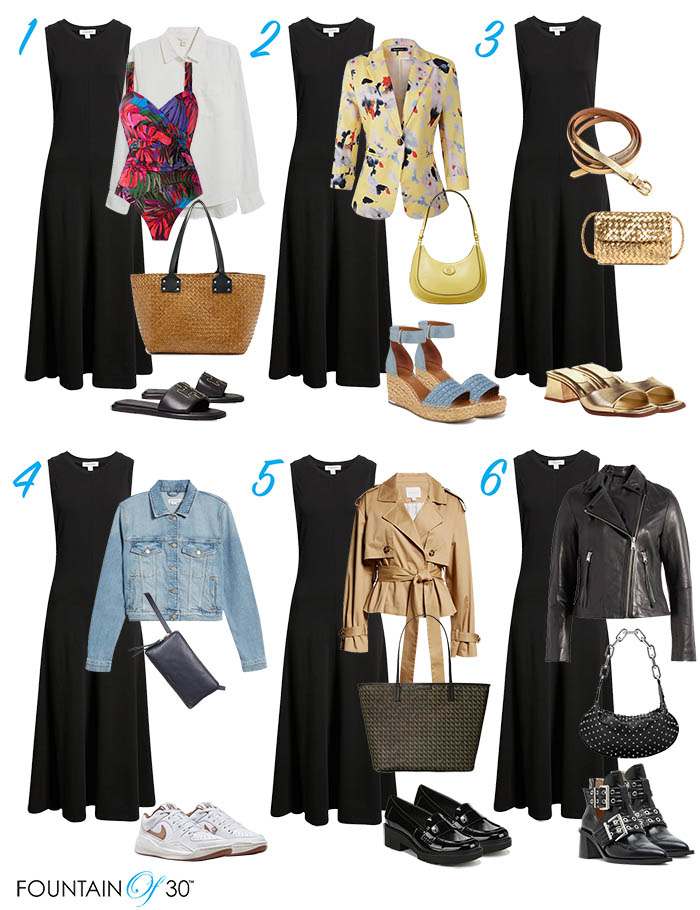 black dress styled 6 ways fountainof30