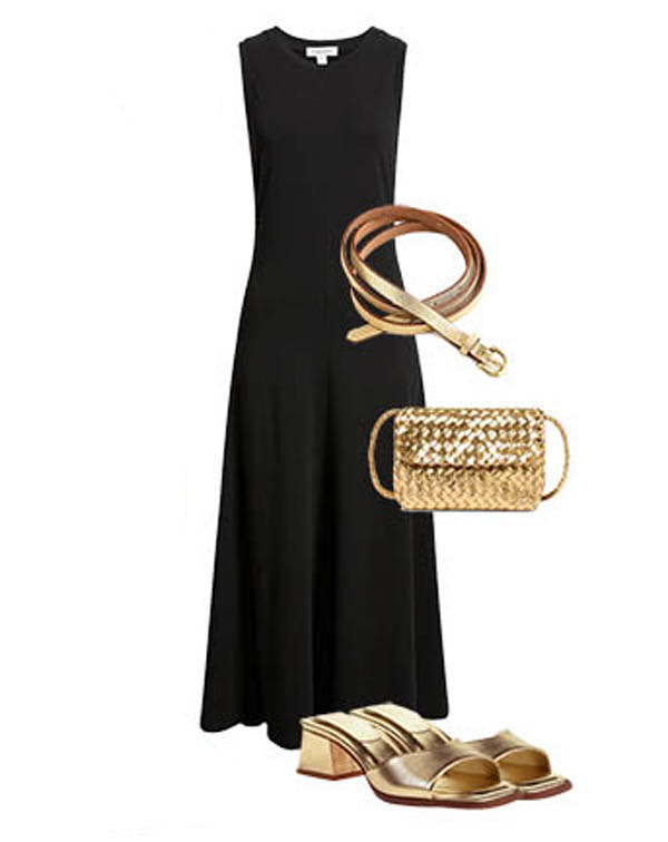 LBD with gold shoes and bag for evening fountainof30