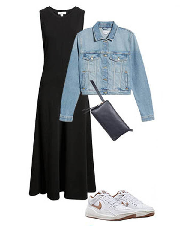 sporty casual black dress outfit with sneakers fountainof30