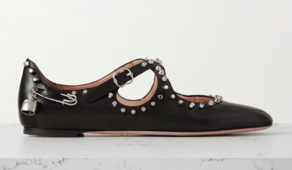 BALLY Embellished studded leather ballet flats