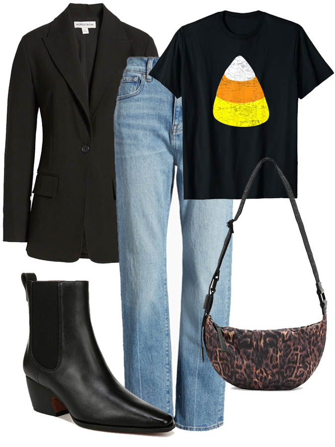 candy corn. t-shirt jeans outfit