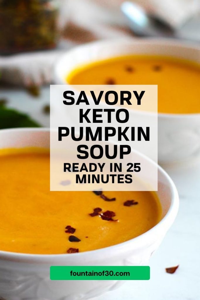 Creamy, savory, and keto-friendly! This quick pumpkin soup is the perfect fall comfort food. 