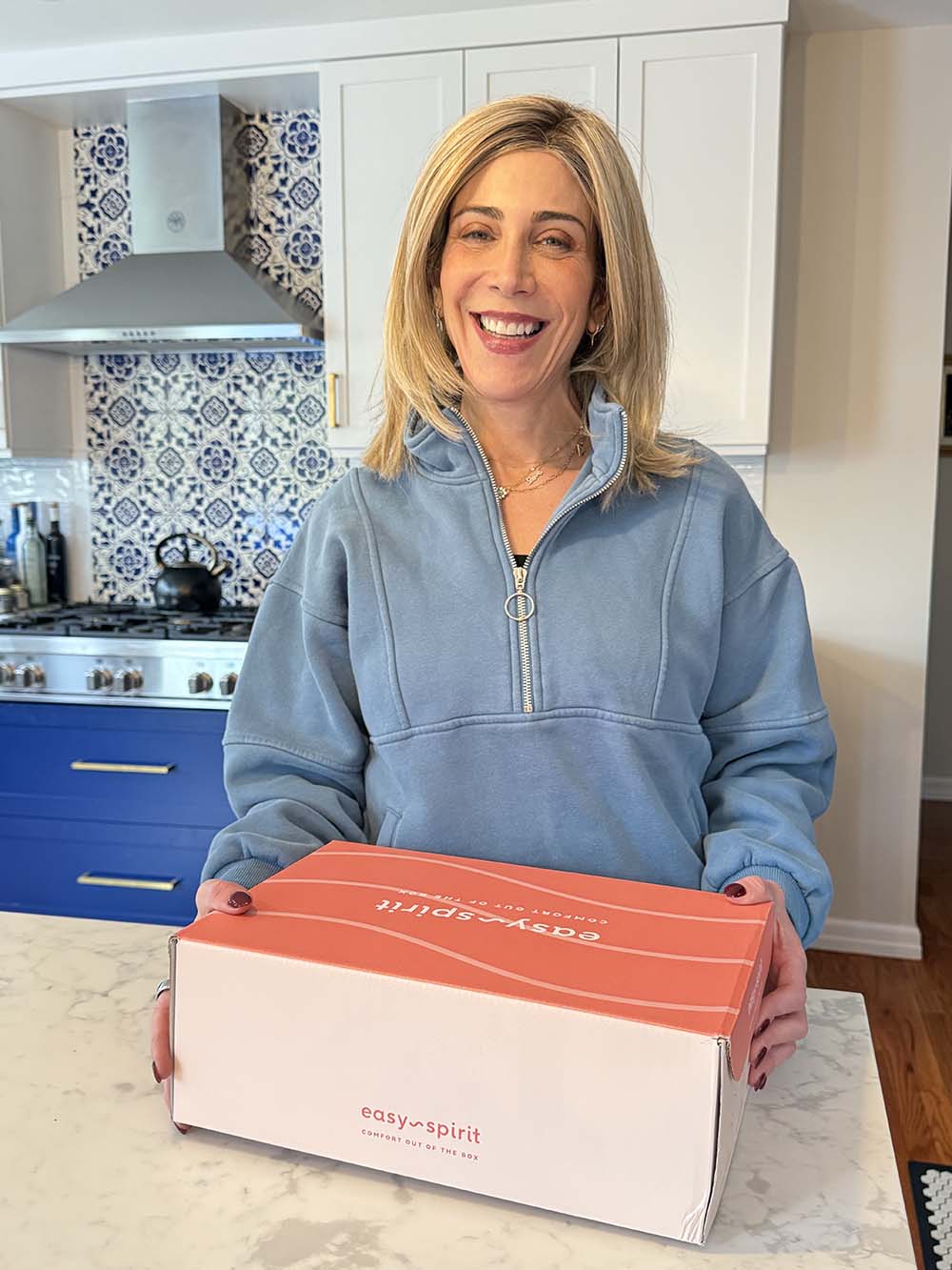 Lauren smiling with Easy Spirit x Denise Austin Reese sneakers fountainof30