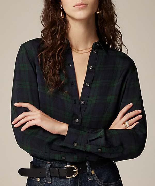 J.Crew Drapey button-up shirt in Black Watch tartan