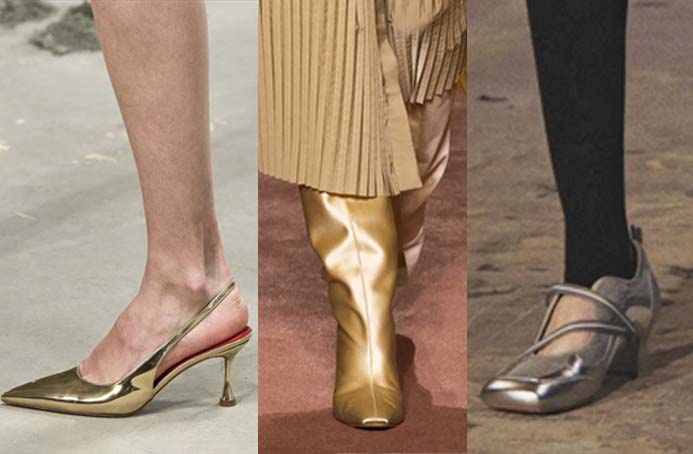 metallic shoes trend fall Carolina Herrera, Fendi, Rokh