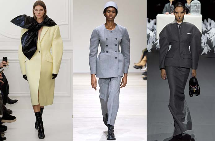 sculptedd waist barrel arms Givenchy, Emilia Wickstead, Thom Browne