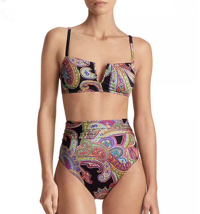 Paisley Print High-Waisted Bikinis