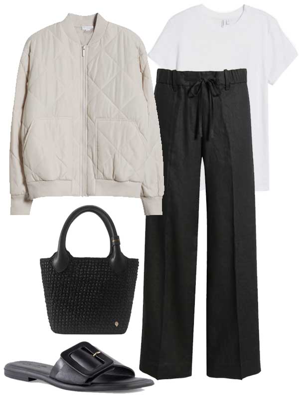 sporty jacket outfit with sleek wide leg pants and tee fountainof30