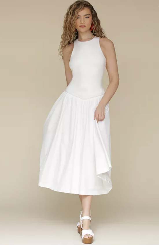 white fit and flare dress