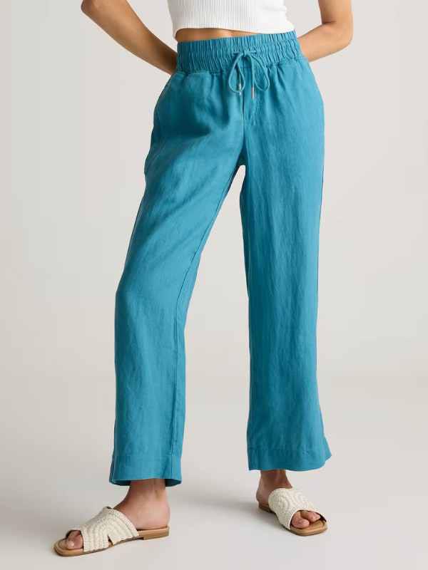 Aqua Blue Linen Wide Leg Pants