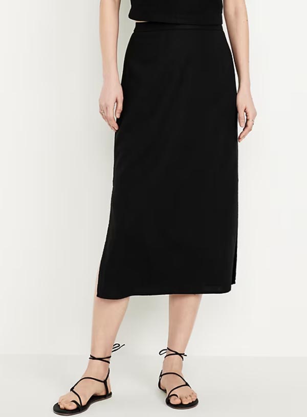 affordable Mid-Rise Linen-Blend Midi Skirt fountainoif30