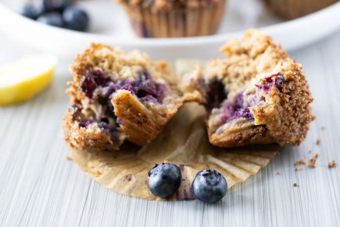 blueberry muffin broken in half fountainof30
