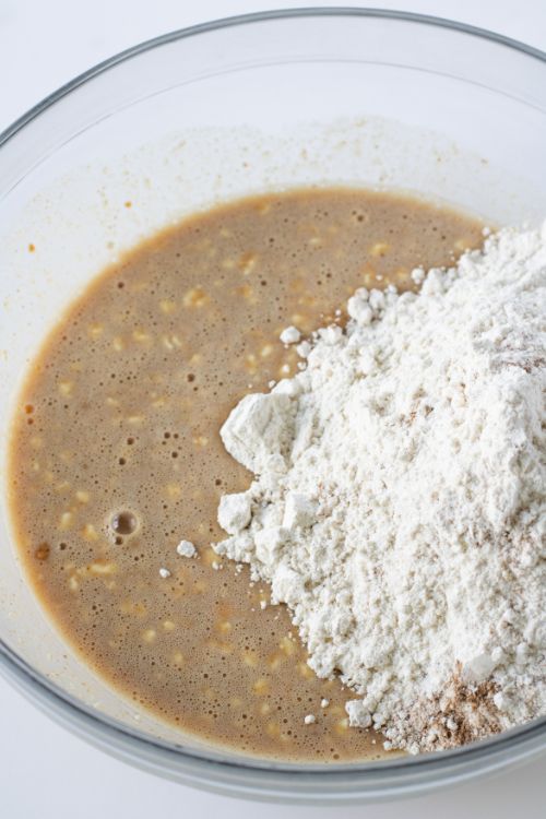 Fold the dry ingredients into the wet mixture