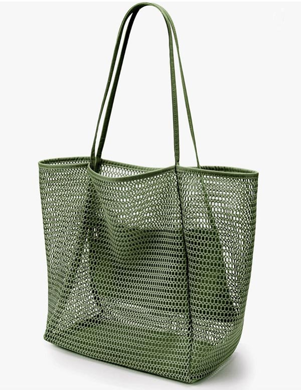 green mesh tote bag